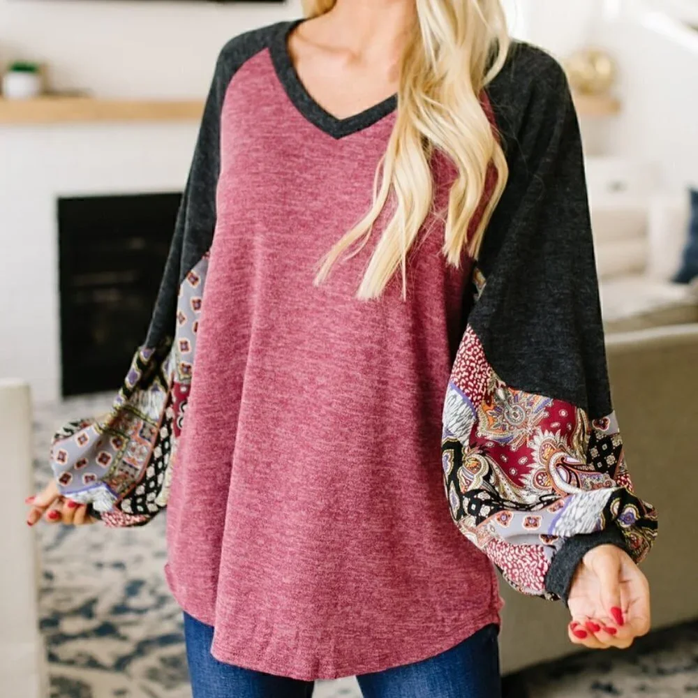 First Love Heathered Red w/ Gray Sleeves & Pattern - Picture 4 of 4